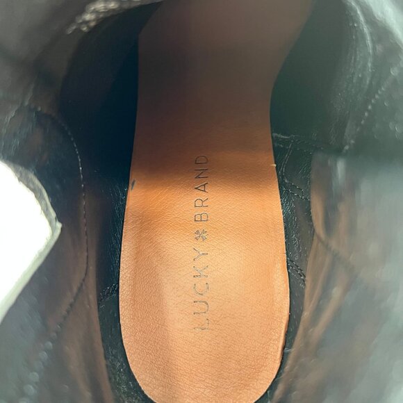 Lucky Brand Black & Brown Leather Wedge Bootie | Size 9 - Picture 6 of 9